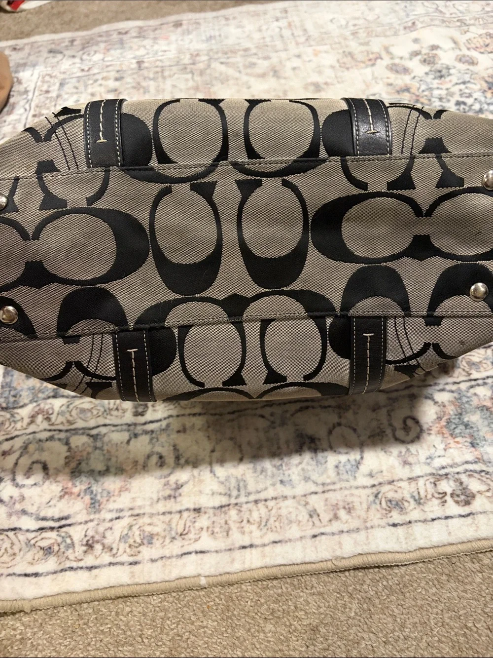 Coach Black and Cream Signature Canvas Tote